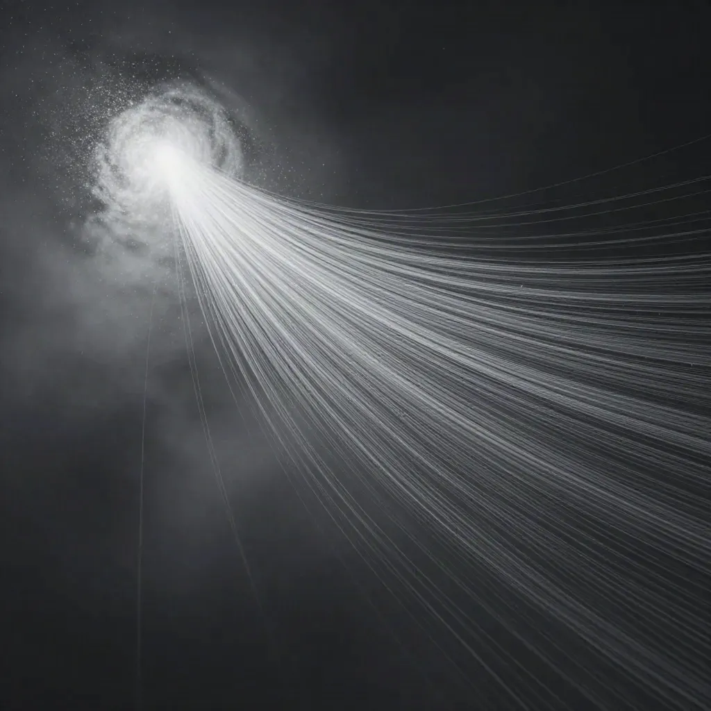 Silver filaments bloom in graphite haze with open space for headline copy